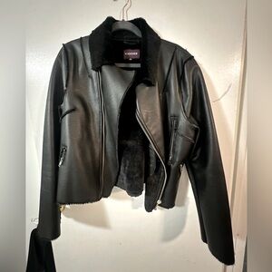 LEATHER MOTO JACKET / FUR TRIM